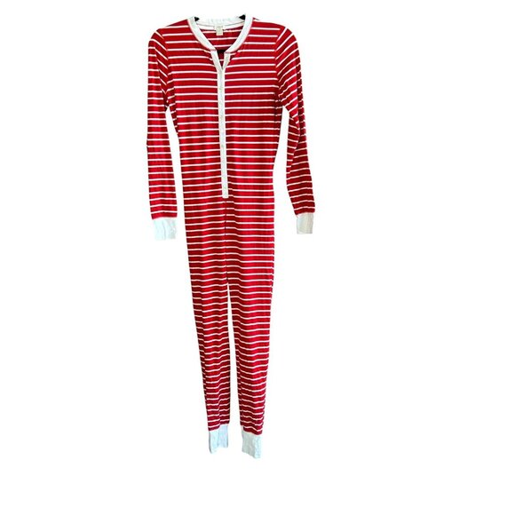 J. Crew Red Striped Union Suit 1 Piece Pajamas Long Johns Size Small - Picture 3 of 10